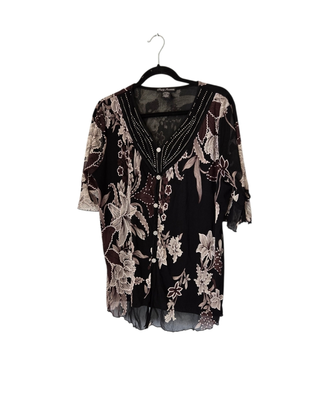 Simply Irresistible Sheer Floral Top 1XL Button Up Artsy Delicate 1X